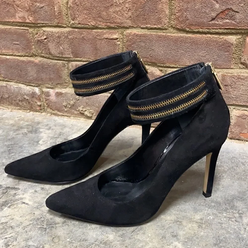 Banana Republic Black Suede Gayle Zip Ankle Heels Size 9